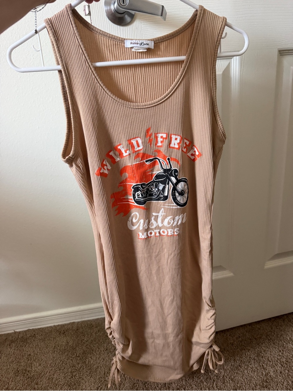 Ribbed Tan Tank Dress with Wild & Free Graphic - Ruby & Rose